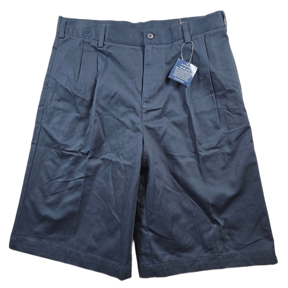 Lands End Pleated Chino Shorts Womens 20 Navy Blue Adjustable Waist NEW